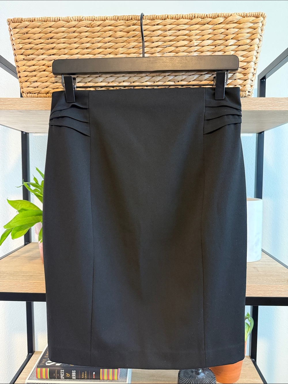 Express Black Woven Career Pencil Pleated Waist Skirt, 6